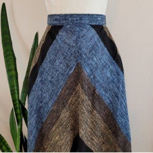 VTG 70s B. Bronson Linen A-Line Midi Skirt